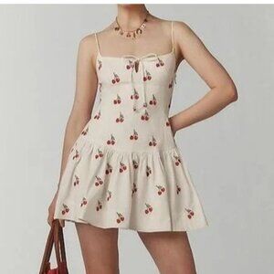 Maeve Sweetheart Drop-Waist Mini Dress Cherry  Print XL
